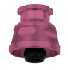 Fig 5. Illustration of the denture attachment housing that is threaded to accept both the processing ball (black) and PEEK retention balls that snap into the abutment.